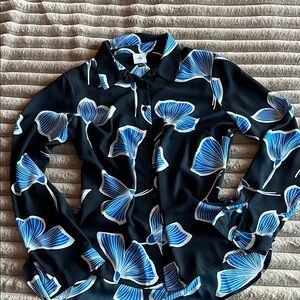 Cabi deep navy Button-Up Blouse with Blue and White Floral Print